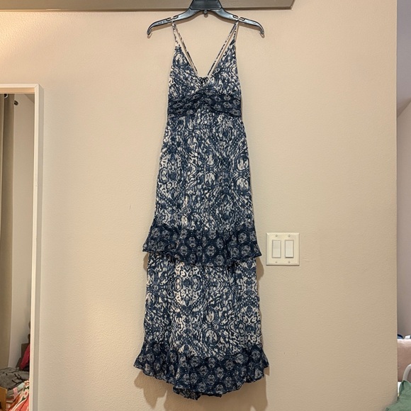 Abercrombie Tiered Tie Strap Maxi Dress in Blue Print SZ M EUC - Picture 2 of 6